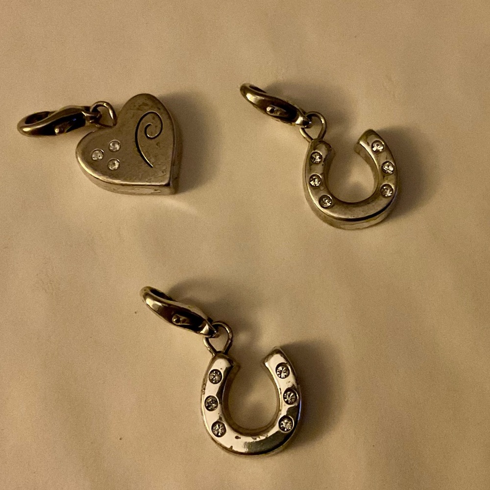 Brighton Silver Tone 4pc Charm Bundle Horseshoe Pair Lucky Set Heart Initial “A”